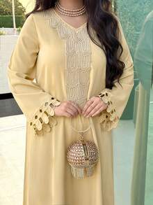 Al Najma 女士土耳其长款连衣裙和阿拉伯传统长袍 - 黃色 - 查看 6