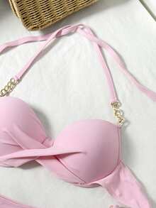 Swim SXY Bộ đồ bơi nữ màu trơn có gọng, thích hợp cho bãi biển/khu nghỉ dưỡng. - Hồng - Xem 4