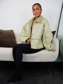 SAYEHFBABY 羊毛绒翻领夹克，夏季，甜美机场假日秋季街头风，秋冬，返校季办公室工作日常圣诞节 - 綠色 - 查看 4