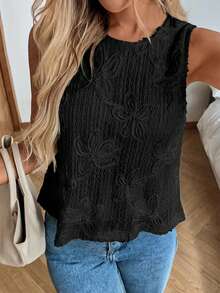 SHEIN LUNE 女士休闲条纹无袖露脐上衣 - 黑色 - 查看 4