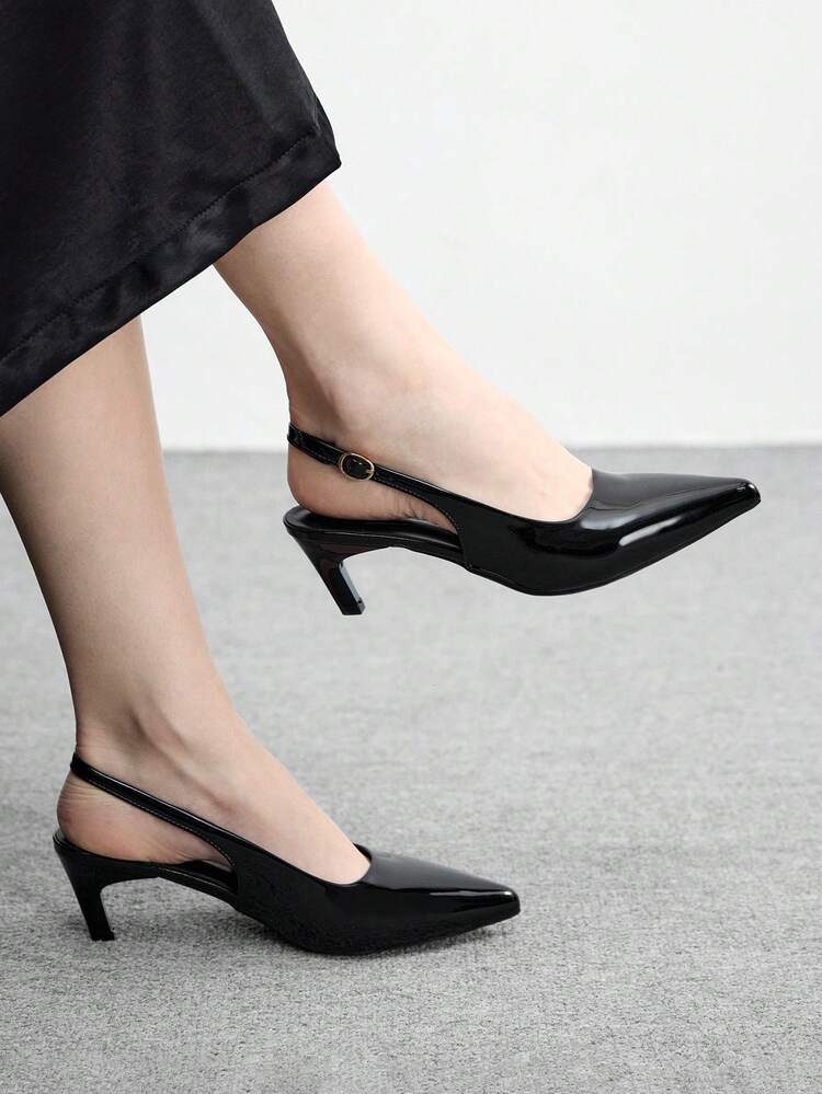 CUCCOO BIZCHIC Women Shoes Spring And Autumn New Pointed Toe Middle Heel Black Back Strap Women's High Heel Shoes Slingback Shoes Simple Commuter Daily Versatile Work Women's Shoes Valentine's Day