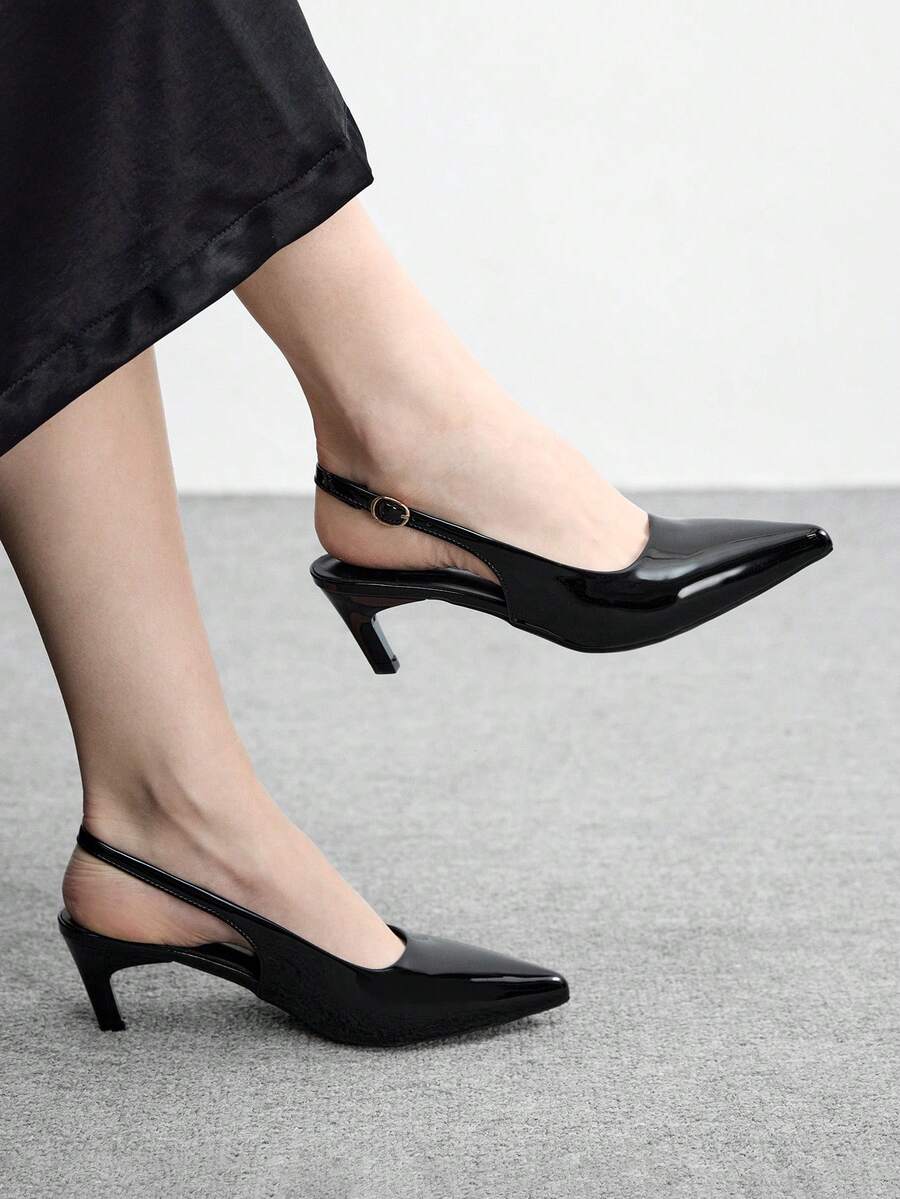 CUCCOO BIZCHIC Women Shoes Spring And Autumn New Pointed Middle Heel Black Back Strap Empty Women's High Heel Shoes Empty Shoes Simple Commuter Daily Versatile Work Women's Shoes Valentine's Day - Black - View 1