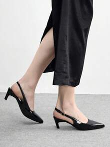 CUCCOO BIZCHIC Women Shoes Spring And Autumn New Pointed Middle Heel Black Back Strap Empty Women's High Heel Shoes Empty Shoes Simple Commuter Daily Versatile Work Women's Shoes Valentine's Day - Black - View 5