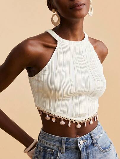 Travachic Top halter casual de mujer con decoración de colgante