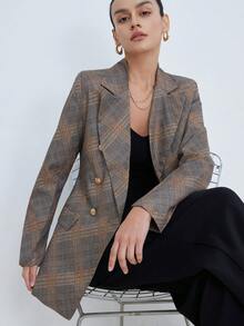 Aveloria Modichic Nouvelle veste blazer élégante et chic à carreaux gris-jaune, ambiance rétro décontractée, convient pour le trajet, les rendez-vous, les sorties du week-end - Multicolore - Voir 1