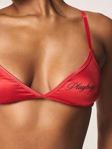 Missguided x Playboy Triangle Bralette And Thong Lingerie Set With Adjustable Straps Intimate Underwear Collection For Valentine's Day - Red - View 5