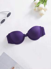 1pc Women's Solid Color Strapless Minimalist Comfortable Underwire Bra - Purple - View 3
