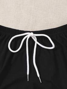 SHEIN EZwear 夏季套装 2 件装 打结腰海豚短裤 - 寶藍色 - 查看 4