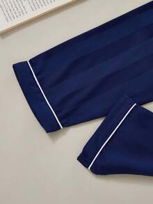 2件套男童提花足球印花短袖上衣和裤子睡衣套装，春夏款 - 寶藍色 - 查看 6