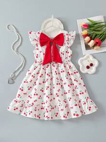 SHEIN Váy công chúa ngọt ngào hở lưng họa tiết hoa mùa hè mới, thời trang dễ thương cho bé gái, thắt nơ. - trắng - Xem 2