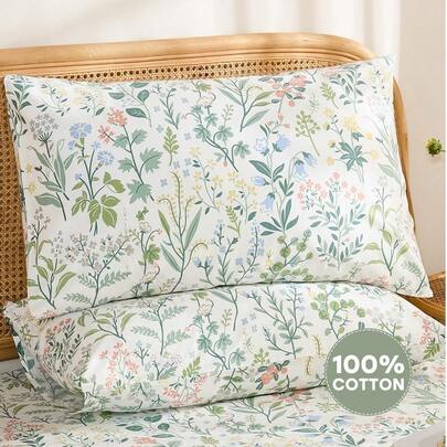 1 件或 2 件装春夏印花纯棉枕套，100% 纯棉，乡村风格枕套，田园风卧室装饰枕套，男女童皆宜，多种尺寸可选，48cm * 74cm/50cm * 70cm