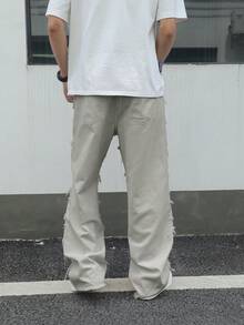 Manfinity ZONE917 Jeans casuales de pierna ancha con bolsillos y efecto desgastado, de corte holgado para hombre - Gris - Ver 2