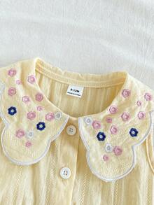 SHEIN Vintaside Kids 女婴可爱田园简约风高端刺绣图案背心和A字无袖公主竹纤维棉连衣裙，夏季 - 粉色 - 查看 8