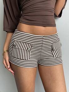 Siren Gaze Women's Striped Cargo Pocket Casual Versatile Shorts - Multicolor - View 4