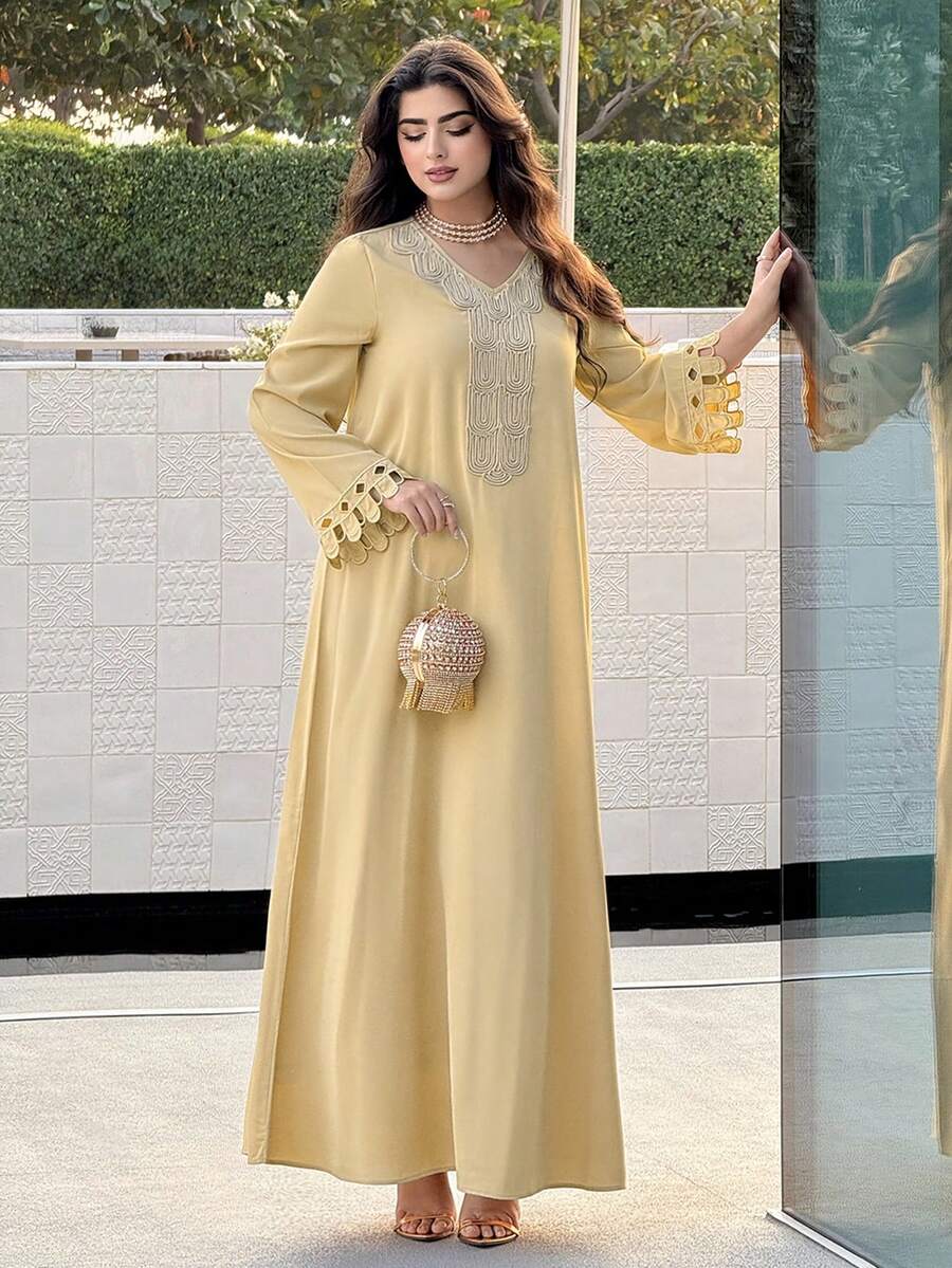 Al Najma 女士土耳其长款连衣裙和阿拉伯传统长袍 - 黃色 - 查看 1