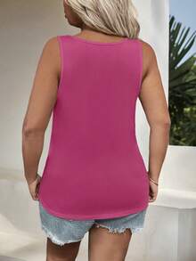 EMERY ROSE Blusa de tirantes con cuello redondo, estampado floral, versátil, para mujer de talla grande - Rosa Fucsia - Ver 2