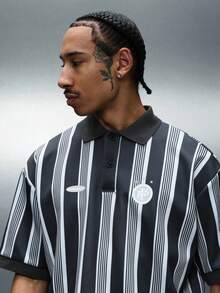 PLAYBOY X SUMWON Regular Fit Vertical Striped Collared Polo Shirt With Button Placket Short Sleeve Classic Summer Casual Lightweight Top - Multicolor - View 4