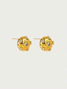 Glisma Retro Italian Style Elegant Artistic Niche Earrings,Old Money,Outfits,Classy,Metallic/Texture,Vintage,Elegant,For Mom/Women/Girl/Mother,Gemstone,Valentine's Day,Gift - Gold - View 4