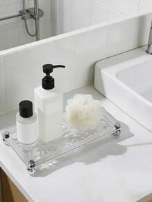 1pc Stone Pattern Clear Acrylic Tray Bathroom Vanity Trays With Stand, Cosmetic Table Jewelry Skin Care Cosmetics Tray, Napkin Tray, Clear Color Tray For Perfume, Aromatherapy, Shower Gel, Skin Care Products, Cosmetics - White - View 7