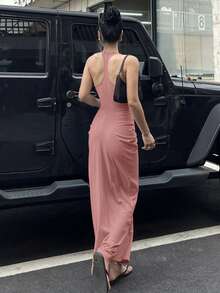 DAZY Women's V-Neck Bodycon Maxi Wrap Dress Summer Sundress - Pink - View 2