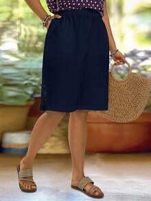 EMERY ROSE Damskie szorty casualowe w dużym rozmiarze do kolan, styl uliczny, miękkie i wygodne z kieszeniami, odpowiednie na co dzień, na festiwale muzyczne, wiosna/lato - Granatowy - Zobacz 5