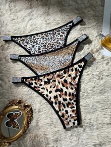 3pcs/Set Women Shiny Waistband Sexy Leopard Print Thong Panties - Multicolor - View 2
