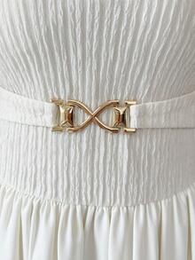 Elenzga 新款女士吊带系带针织弹力纹理面料混纺金属装饰纽扣修身优雅年轻派对通勤百搭连衣裙 - 杏色 - 查看 7