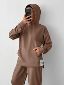 EURMUSE Light Grey Two Thread Sweatshirt And Sweatpant With Label Detail - Chocolate Brown - View 4