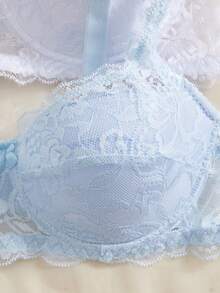 DesireSculpt 3pcs/Set Women's Minimalist Underwire Bra, Sexy Lace Romantic French Style Lingerie - Multicolor - View 3