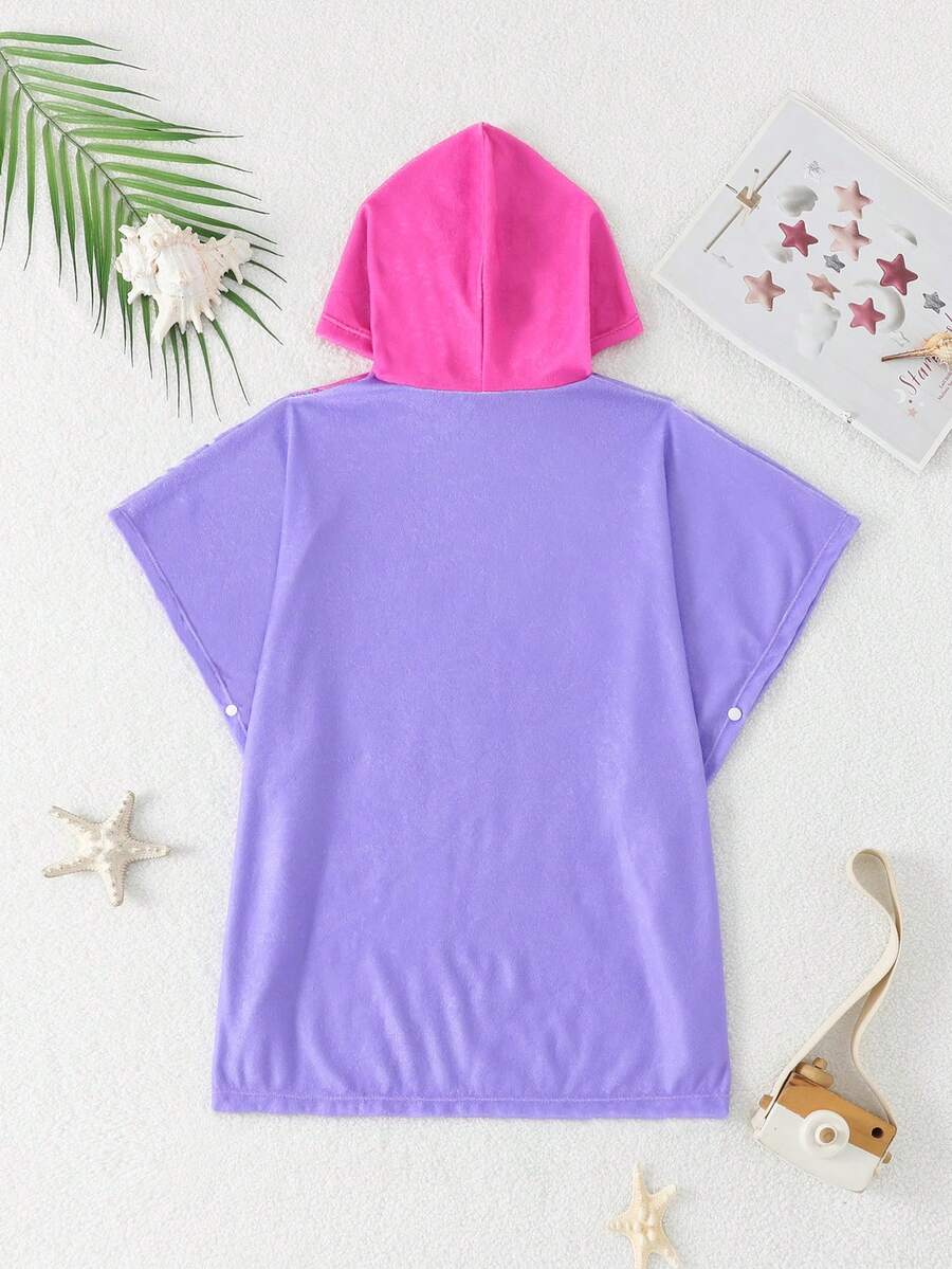 Toalla de playa con diseño de sirena y bata de playa para niñas - Morado - Ver 1