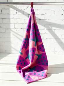 Joivida 1pc Super Absorbent Large Rectangular Face Towel And Bath Towel, With Strawberry, Lime, And Watermelon Patterns (Pink, Green, Green) - Thick Hanging Hand Towel, Dishwasher Towel, Cute Fruit Pattern, Household Absorbent Cloth With A Gauze Like Texture, Suitable For Sensitive Skin