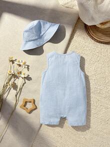 Loomiva Bộ đồ 2 món cho bé gái sơ sinh: áo liền quần không tay kẻ sọc nhiều màu sắc và mũ. - Màu xanh lam - Xem 2