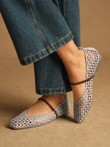 Rosivie Women's Square Toe Hollow Out Design Casual Fashion Loafers Valentine's Day - Silver - View 7