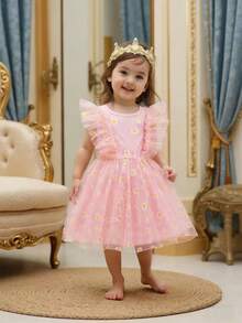 SHEIN Một chiếc váy lưới không tay dễ thương dành cho bé gái với họa tiết hoa cúc nhỏ và nơ rời, thích hợp cho các lễ hội mùa hè và mặc hàng ngày, lý tưởng cho một dịp đặc biệt ở Trung Đông. - Nhiều màu - Xem 8