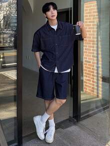 DAZY Men's Solid Blue Washed Denim Suit, Summer - Blue - View 5