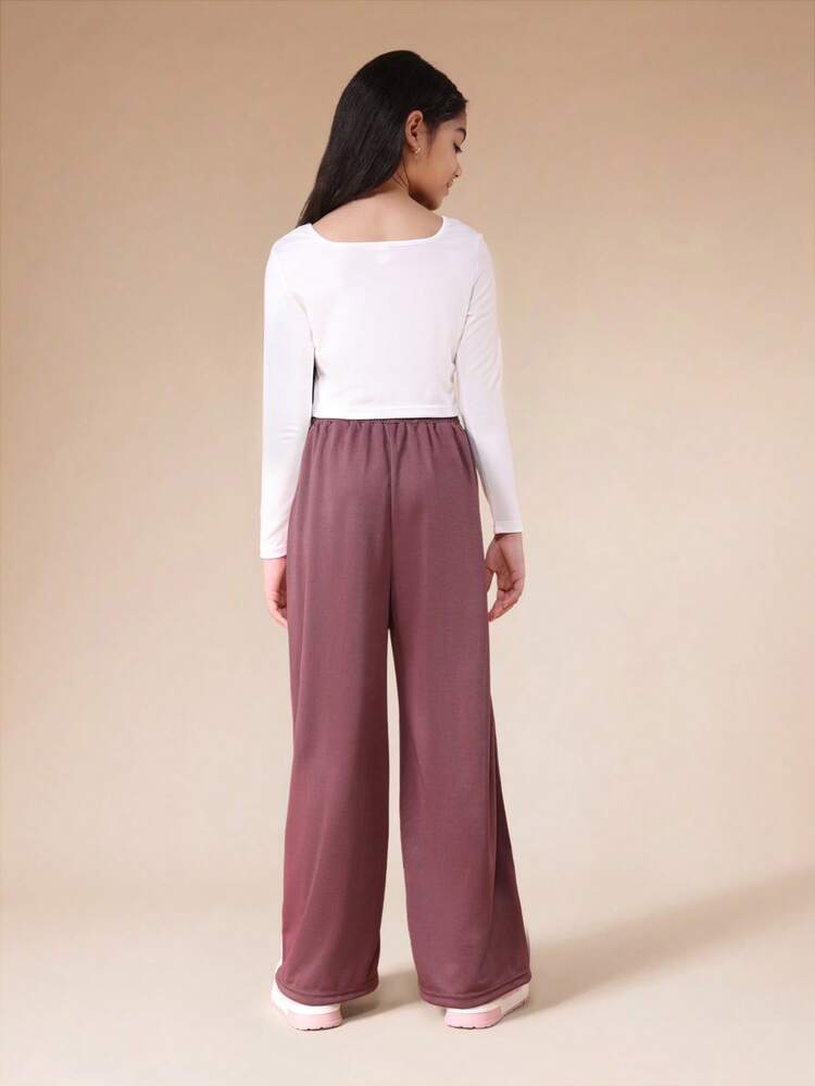 Langärmliges Crop-Top mit weitem Bein und Jogginghose