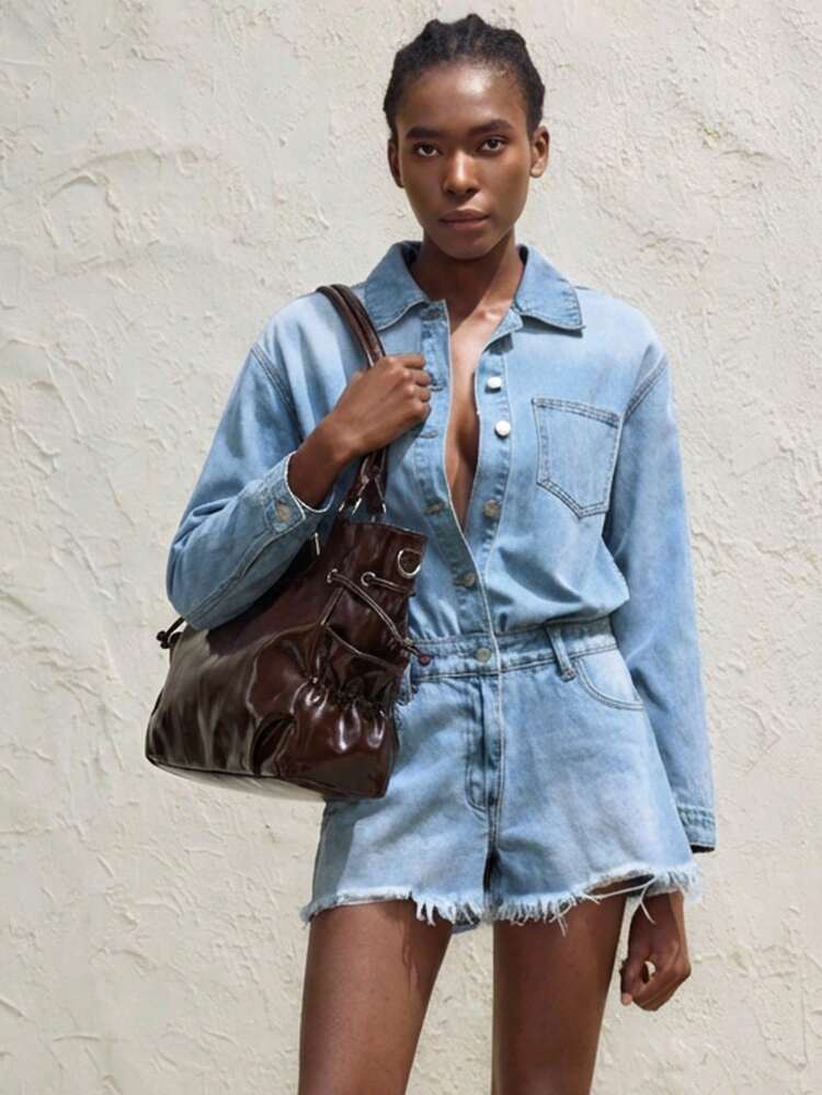 SHEIN Maija Ladies, Women Tote Bag, Shoulder Bag, PU, PU Bag, Fashionable, Elegant , Simple, Personalized, Versatile, Classic, Street, For Commute, Office, Date, Daily, Shopping, Afternoon Tea