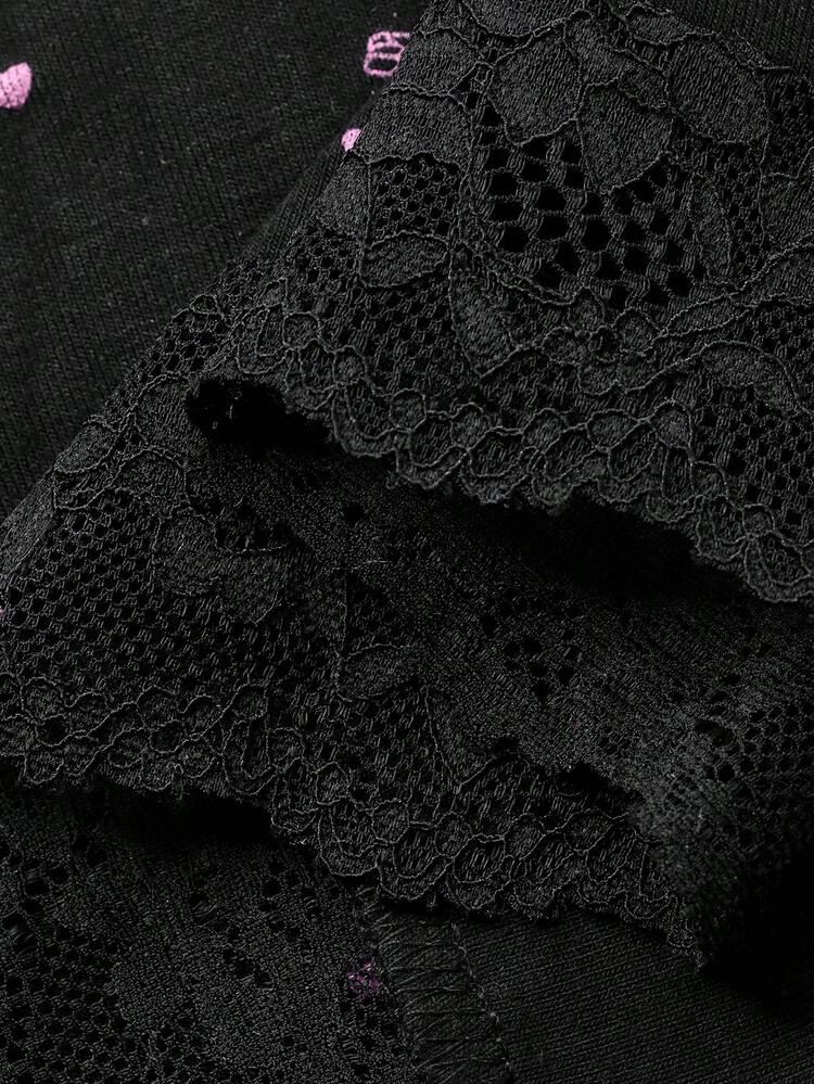 Women's Long Nightgown With Bow Pattern, Colorblock Lace Patchwork, Waist Cinched, Autumn/Winter