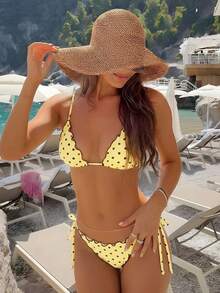 Swim Mod Women's Summer Beach Polka Dot Halter Tie Cute Bikini Swimsuit Set - Multicolor - View 3