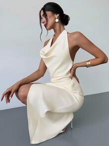 Firerie 女士优雅露背系带连衣裙，适合约会之夜、独特度假、婚礼季节，米色，女士夏季连衣裙 - 杏色 - 查看 1