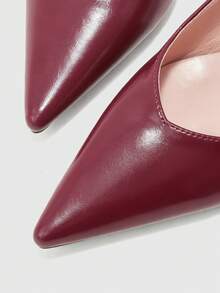 CUCCOO BIZCHIC Giày cao gót mũi nhọn màu đỏ tía bằng da bóng, quai hậu khoét rỗng, kiểu dáng slip-on dành cho nữ, đa năng cho công sở và mặc hàng ngày. - Màu Đỏ Sâu - Xem 8