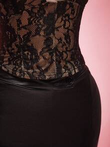 SHEIN ICON Blouse sexy à une épaule en dentelle ajourée, grande taille Y2K - Noir - Voir 7