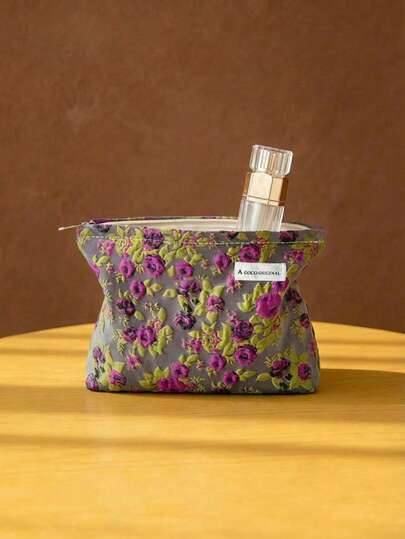 Joivida Large Capacity Women's Flower Makeup Bag - Portable Foldable Purple Flower Travel Storage Bag With "Dirty Bag" Patch, Polyester Fiber, Lightweight Makeup And Skincare Storage Handbag, Makeup Travel Bag