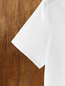 HIMLAND 男士休闲纯色短袖衬衫，夏季 - 白色 - 查看 4