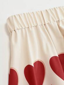 Sweetra 大码夏季时尚撞色滚边不对称下摆吊带背心和心形印花半身裙两件套 情人节新品 - 彩色 - 查看 5