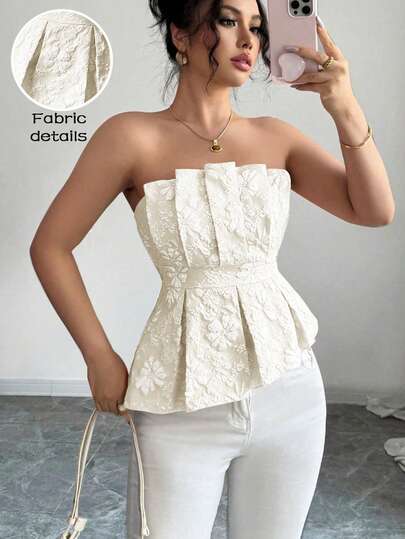 Rafferiza 女士奢华优雅花卉抹胸不对称上衣