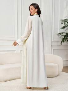 Yasmyna Đầm Ả Rập dài tay thêu hoa, cài cúc đơn dành cho nữ - Màu be - Xem 2