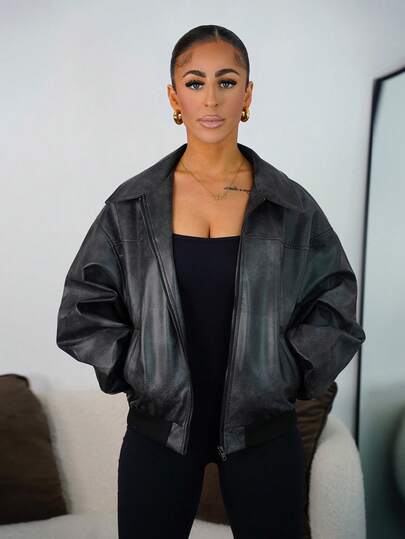 SAYEHFBABY Women Vintage Style Fashion Leather Jacket For Autumn