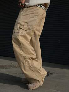 DAZY Spring Casual Washed Khaki Cargo Style Men's Jeans - Beige - View 5