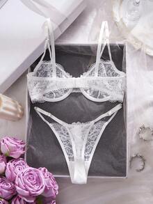 2pcs Sexy Lace Women's Lingerie Set - White - View 2